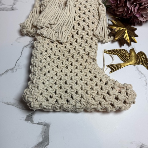 Macrame Cream White Bohemian Christmas Stocking - Picture 4 of 7